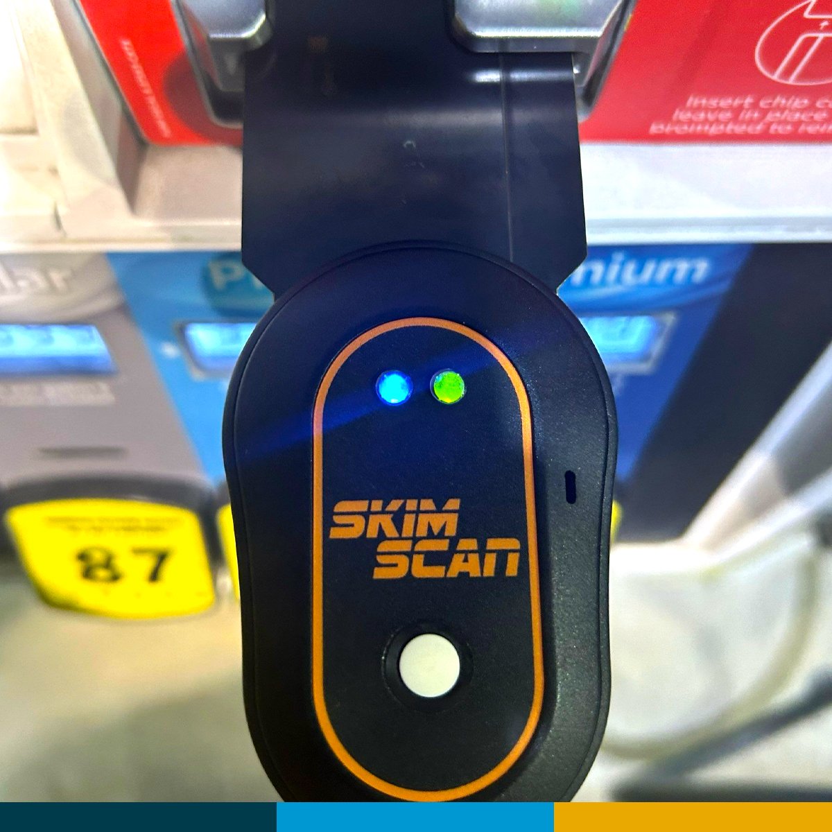 A Skim Scan Card being inserted into a dispenser