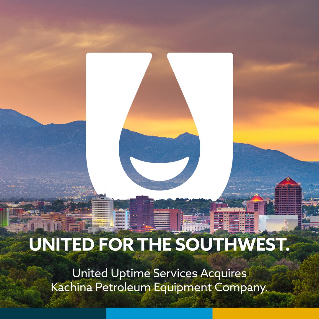 United Uptime Services Emblem behind the skyline of Albuquerque, NM